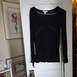 LC Lauren Conrad Black Lace-Trim Long Sleeve Tee